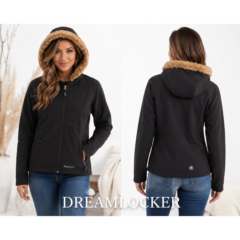 Marmot Furlong Jacket Womens Petite Small Faux Fur Trimmed Hood Soft Shell Black